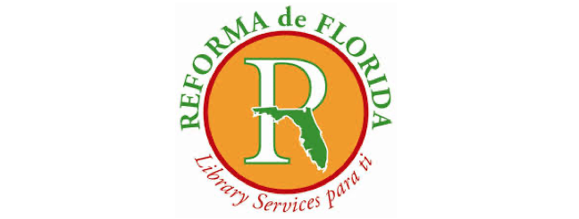 REFORMA de Florida logo with an R that includes the map of Florida